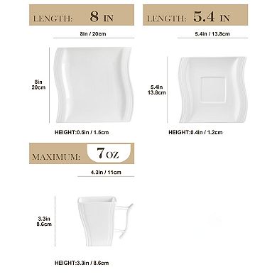 18-piece Porcelain Dinner Service for 6, Dessert Plates, Coffee Cups, Saucers,