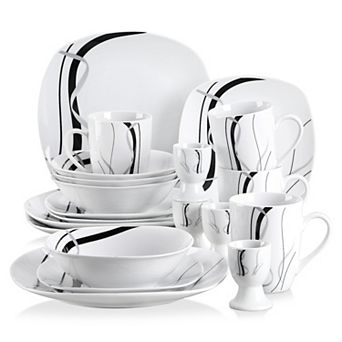 20 pc Porcelain Dinner Service for 6, Plates, Bowls, Egg Cups, Mugs