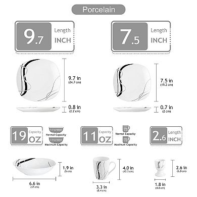 20-piece Porcelain Dinner Service for 6, Plates, Bowls, Egg Cups, Mugs