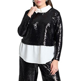 ELOQUII Women's Plus Size Collared Sequin Twofer
