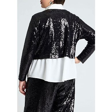ELOQUII Women's Plus Size Collared Sequin Twofer