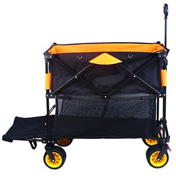 LOVMOR Big Capacity Folding Cart Extended Wagon Garden Shopping Beach Cart Black Orange