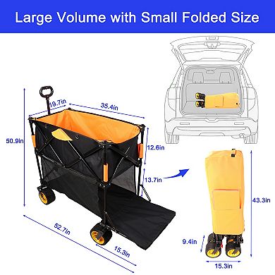 LOVMOR Big Capacity Folding Cart Extended Wagon Garden Shopping Beach Cart Black Orange