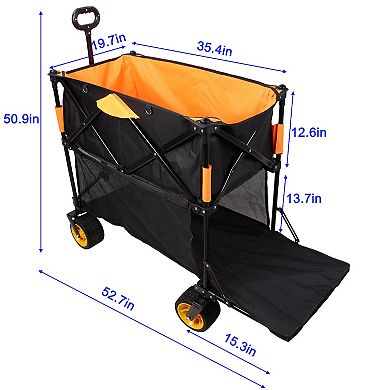 LOVMOR Big Capacity Folding Cart Extended Wagon Garden Shopping Beach Cart Black Orange
