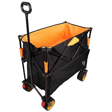 LOVMOR Big Capacity Folding Cart Extended Wagon Garden Shopping Beach Cart Black Orange
