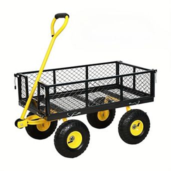 LOVMOR Heavy Duty Steel Garden Cart 900lbs Removable Mesh 180 Rotating Handle 10 Tires