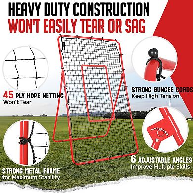 Volleyball Rebounder 4x7FT, 6-Angle Adjustable Bounce Back Net for Spiking, Setting & Bumping