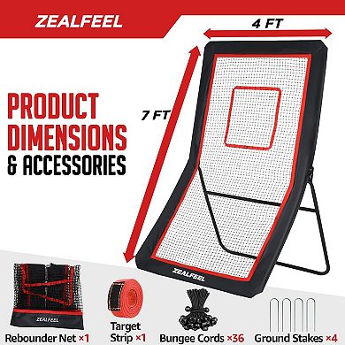 Lacrosse Rebounder 4x6FT with 5 Angles, Target Strip & Net for Lax, Soccer, Baseball Practice