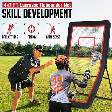 Lacrosse Rebounder 4x6FT with 5 Angles, Target Strip & Net for Lax, Soccer, Baseball Practice