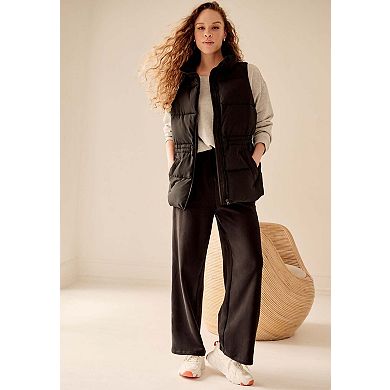 ellos Plus Size Puffer Vest With Elastic Waist