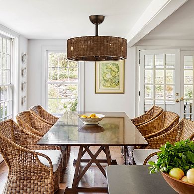 24" Rustic Rattan 6-Speed Caged Ceiling Fan Chandelier with Remote