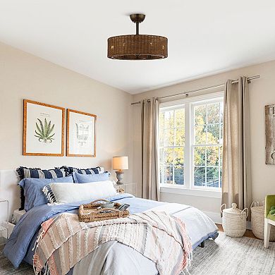 24" Rustic Rattan 6-Speed Caged Ceiling Fan Chandelier with Remote