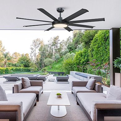 60" Modern Black Intergated LED Outdoor Ceiling Fan with Light and Remote