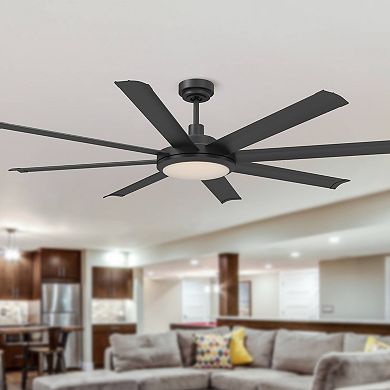 60" Modern Black Intergated LED Outdoor Ceiling Fan with Light and Remote