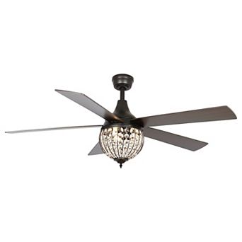 52" Industrial Black Wood 5-blade Crystal Ceiling Fan with Remote