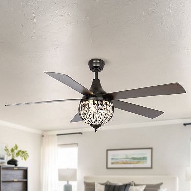 52" Industrial Black Wood 5-blade Crystal Ceiling Fan with Remote