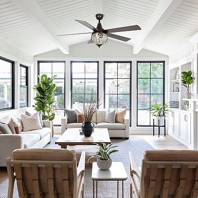 52" Industrial Black Wood 5-blade Crystal Ceiling Fan with Remote