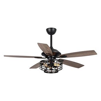 52" Industrial Wood 5-Blade 3-Light Metal Ceiling Fan with Remote