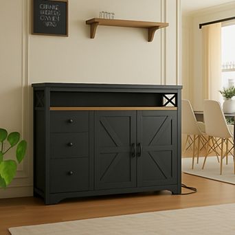 47" Buffet Cabinet Sideboard, Farmhouse Coffee Bar with Open Shelf, 2 Doors and 3 Drawers