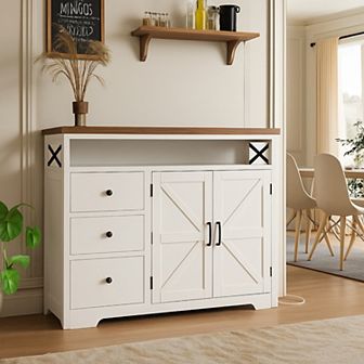 47" Buffet Cabinet Sideboard, Farmhouse Coffee Bar with Open Shelf, 2 Doors and 3 Drawers