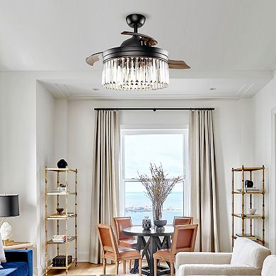 42" Modern Retractable 3-Blade Crystal LED Ceiling Fan with Remote