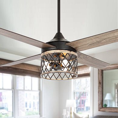 52" Farmhouse 3-Light Wooden 4-Blade Ceiling Fan with Remote