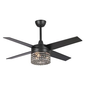 48" Black Wood 4-Blade Crystal Fandelier Ceiling Fan with Remote and Light