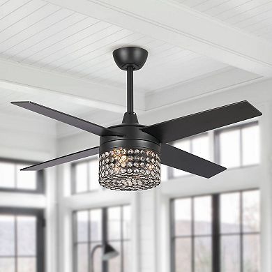 48" Black Wood 4-Blade Crystal Fandelier Ceiling Fan with Remote and Light