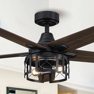 52" Rustic Reversible 5-Blade Indoor Ceiling Fan with Light and Remote