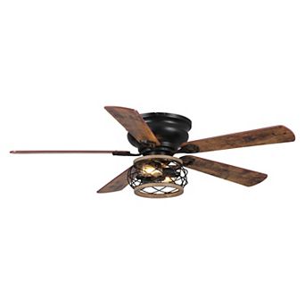 48" Antique Wooden 5-Blade Black Flush Mount Ceiling Fan with Light