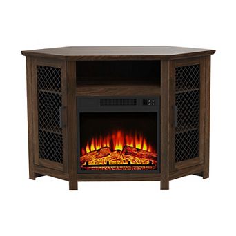 45" Industrial Media Corner Console TV Stand For TVs Up To 50" With Fireplace