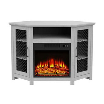 45" Industrial Media Corner Console TV Stand For TVs Up To 50" With Fireplace