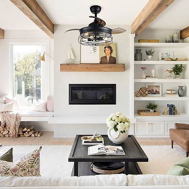 36" Black Retractable 3-Blade Chandelier Ceiling Fan with Remote