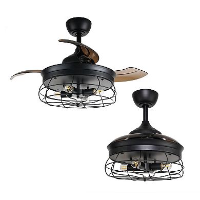36" Black Retractable 3-Blade Chandelier Ceiling Fan with Remote