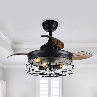 36" Black Retractable 3-Blade Chandelier Ceiling Fan with Remote