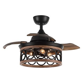 36" Metal Retractable 3-Blade Ceiling Fan Chandelier with Wall Switch