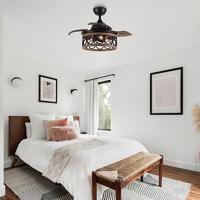 36" Metal Retractable 3-Blade Ceiling Fan Chandelier with Wall Switch