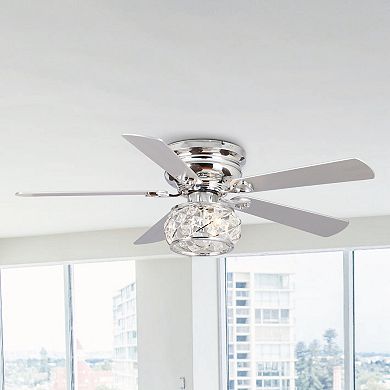 48" Chrome Wooden 5-Blade Crystal Flush Mount Ceiling Fan with Remote