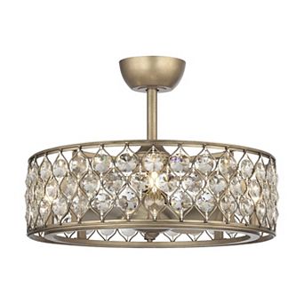 25" Rusted Silver 3-Blade Crystal Ceiling Fan Chandelier with Remote