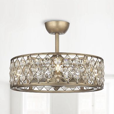 25" Rusted Silver 3-Blade Crystal Ceiling Fan Chandelier with Remote