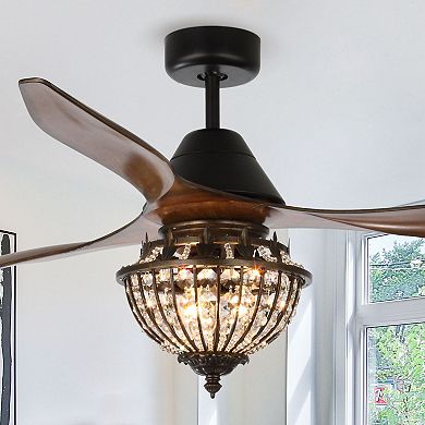 52-inch Traditional 3-Blade Reversible Crystal Ceiling Fan with Remote