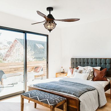 52-inch Traditional 3-Blade Reversible Crystal Ceiling Fan with Remote