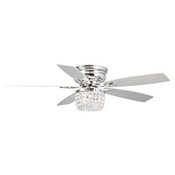 52" Chrome Crystal Flush Mount Ceiling Fan with Light Kit and Remote
