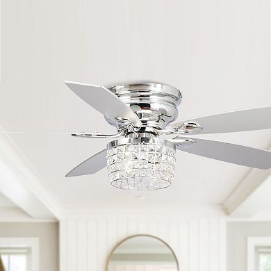52" Chrome Crystal Flush Mount Ceiling Fan with Light Kit and Remote