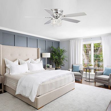 52" Chrome Crystal Flush Mount Ceiling Fan with Light Kit and Remote