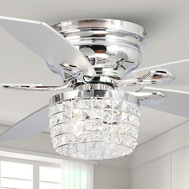 52" Chrome Crystal Flush Mount Ceiling Fan with Light Kit and Remote