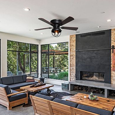 42-inch Wood 5-Blade Matte Black Flush Mount Ceiling Fan with Remote