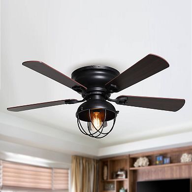 42-inch Wood 5-Blade Matte Black Flush Mount Ceiling Fan with Remote
