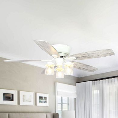 52" Classic 5-Blade Glass Low Profile Ceiling Fan Chandelier with Remote