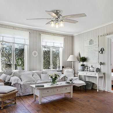 52" Classic 5-Blade Glass Low Profile Ceiling Fan Chandelier with Remote